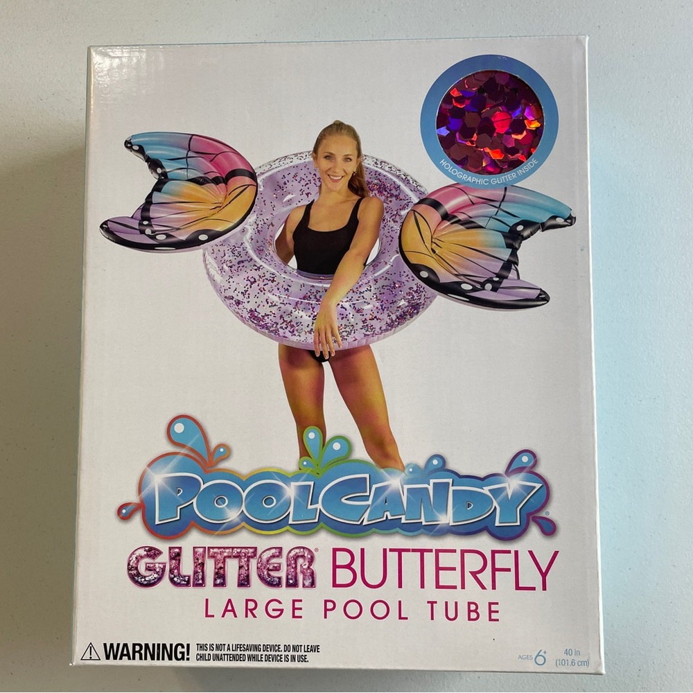 POOLCANDY Glitter Butterfly Pool Float – Sparkly Inflatable Floatie, NEW Sealed